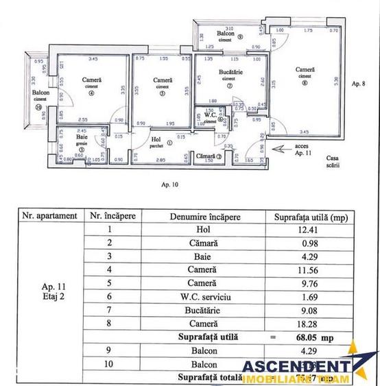 Apartament cu 3 camere decomandat în Tractorul