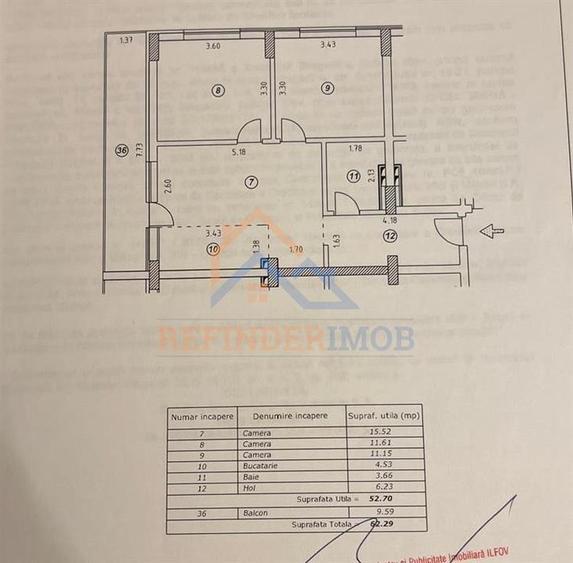 Apartament cu 3 camere semidecomandat în Central