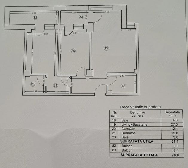 Apartament cu 3 camere decomandat în Baicului