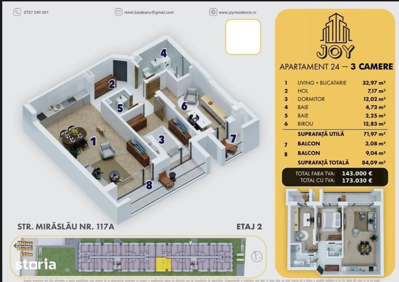 3 CAMERE - 5 MINUTE METROU BERCENI - 143.000eur+TVA - 2