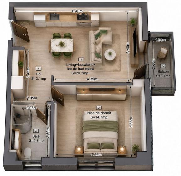 Apartament 2 camere – 43 mp + balcon + parcare subterană - EGO Residence - 7