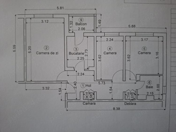 Apartament cu 3 camere decomandat în Vest