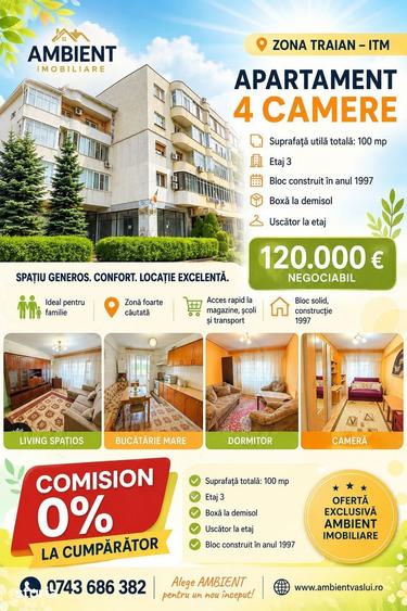 Apartament cu 4 camere decomandat în Traian