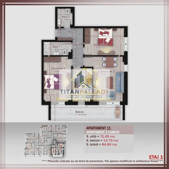 Apartament cu 3 camere decomandat în Titan