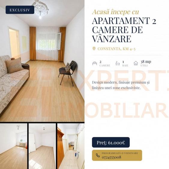 Apartament cu 2 camere semidecomandat, mobilat în Km 4-5