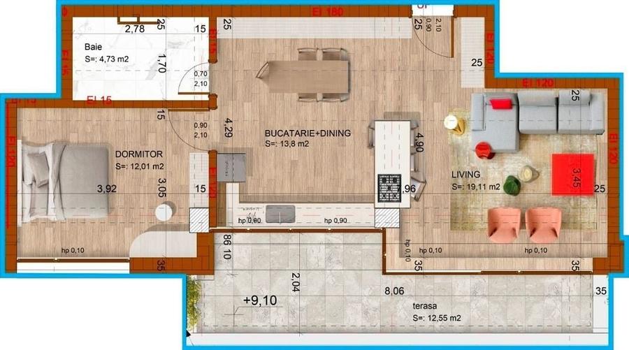 Apartament cu 2 camere semidecomandat în Grivița