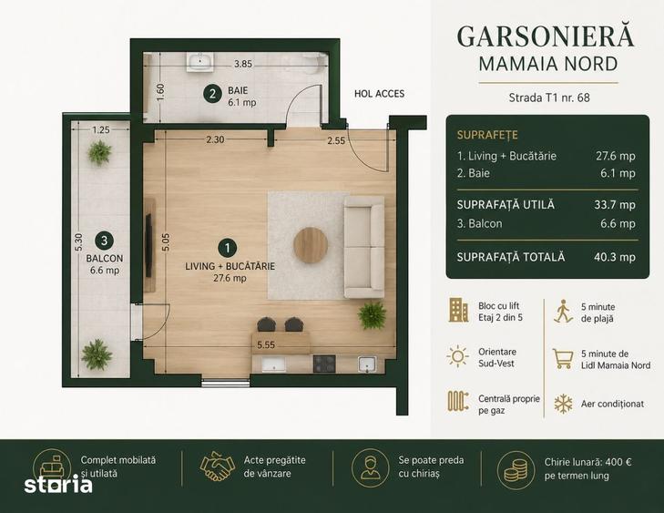 Vanzare Garsoniera Mamaia Nord pe strada linistita - 5