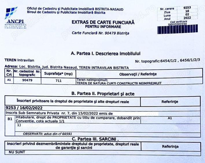 Teren de 711 mp, în Central