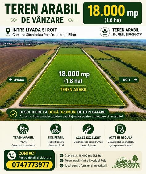 Teren de 18000 mp, în Roit