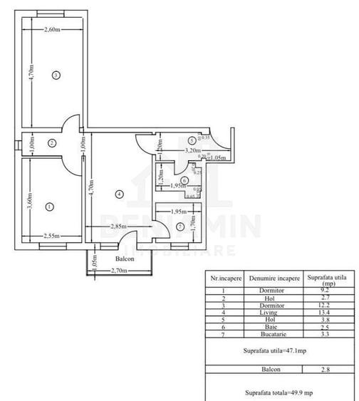 Apartament cu 3 camere semidecomandat în Central