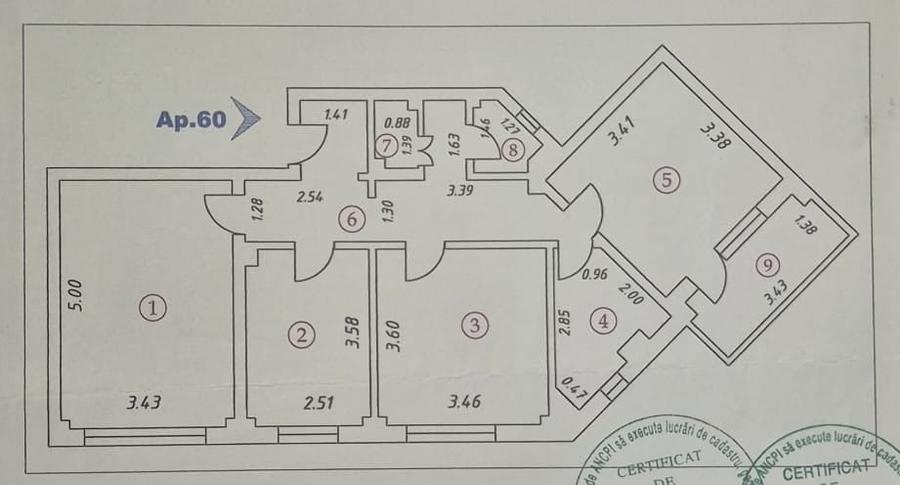 Apartament cu 3 camere decomandat, mobilat în Casa de Cultură