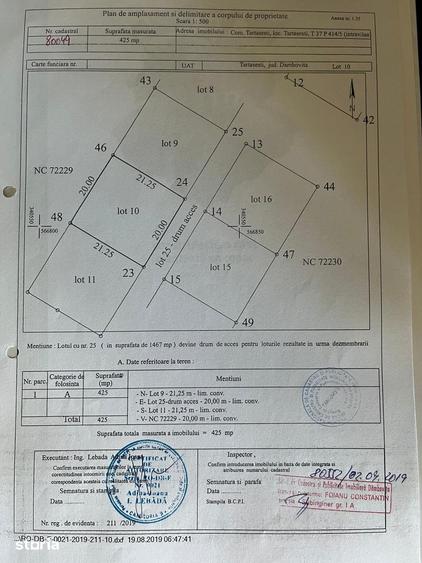 Teren de 840 mp, în Tărtășești