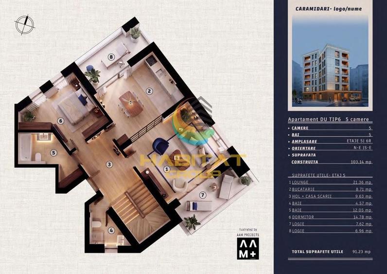 Apartament cu 3 camere semidecomandat în Tineretului
