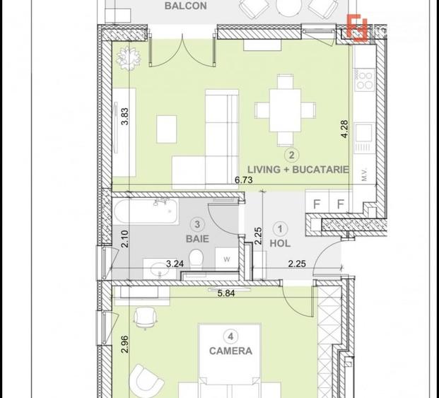 Apartament cu 2 camere semidecomandat, mobilat în Torontalului