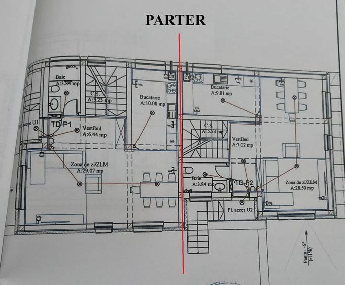 Duplex cu 4 camere decomandat cu Canalizare în Central