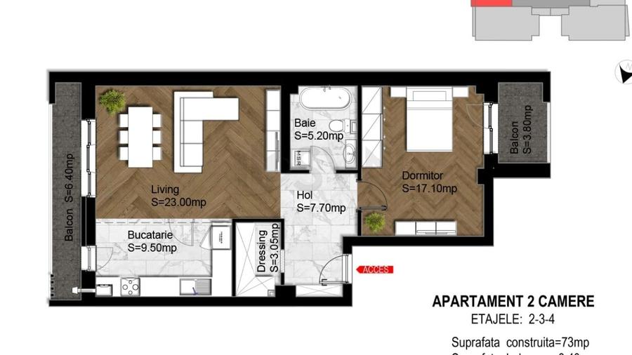 Apartament cu 3 camere decomandat în Străulești