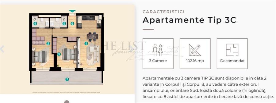 Penthouse cu 3 camere decomandat în Pipera