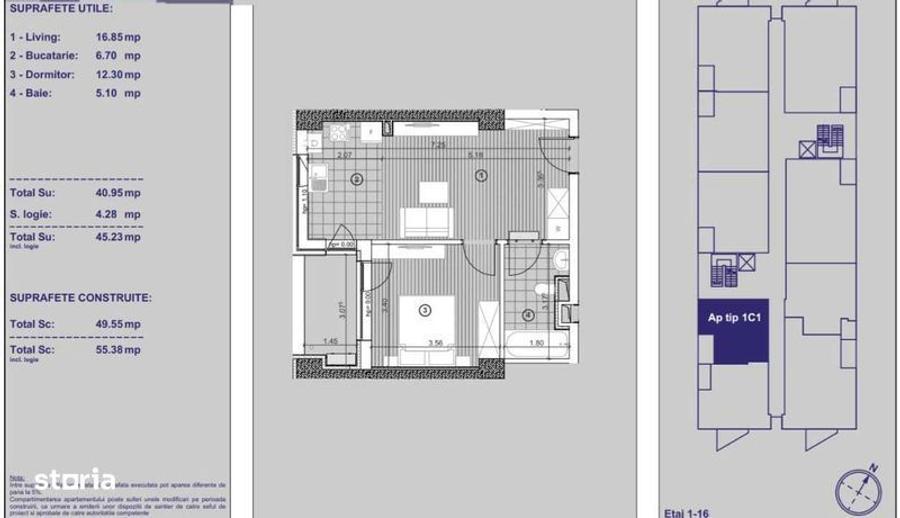 Apartament cu 2 camere în Torontalului