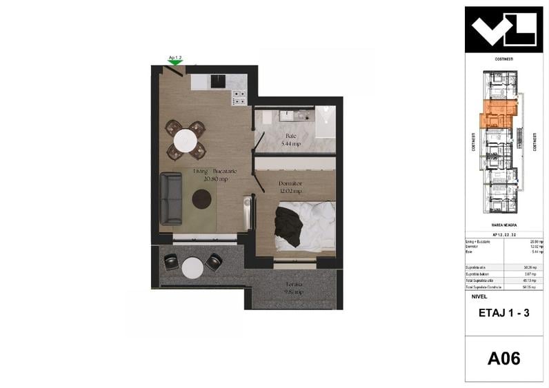 Apartament cu 2 camere decomandat în Central
