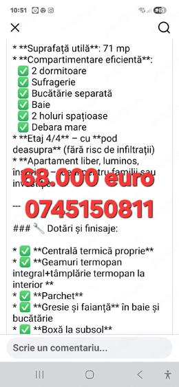 Apartament cu 3 camere decomandat în Central