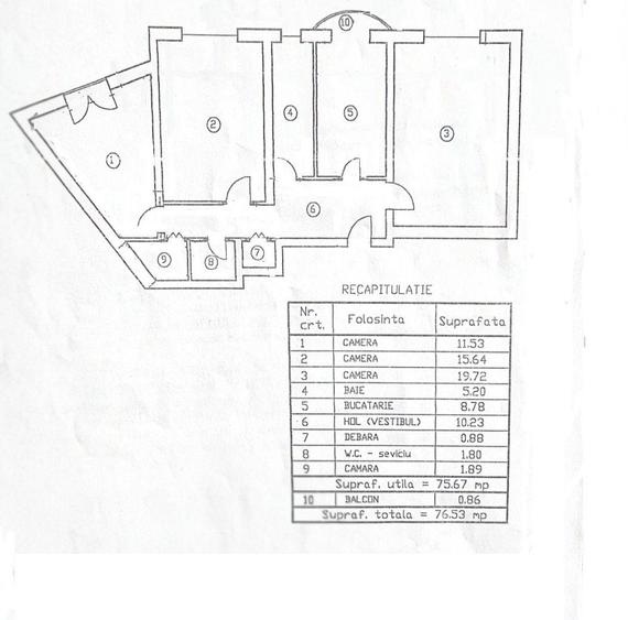 Apartament cu 3 camere decomandat în Centrul Civic