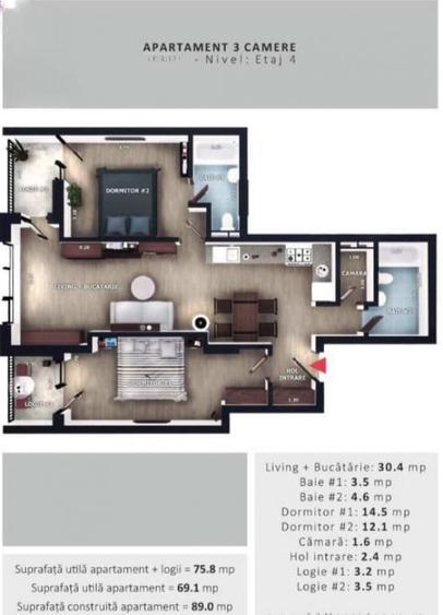 Apartament cu 3 camere semidecomandat în Florești — fotografia 1
