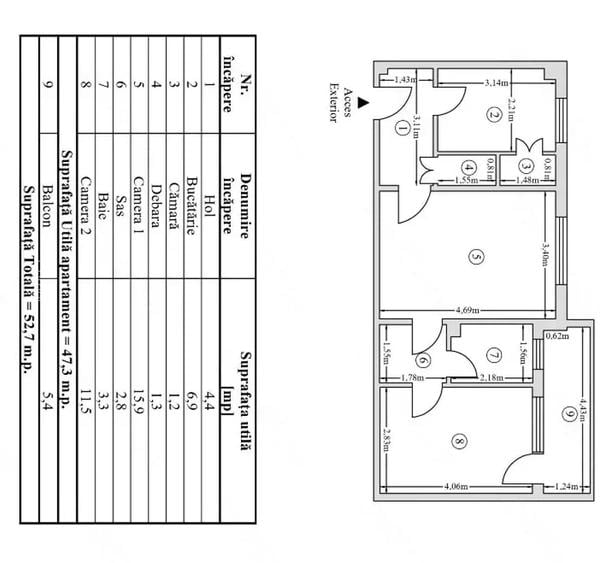 Apartament cu 2 camere semidecomandat în Central
