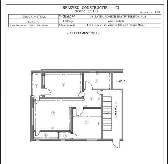 Apartament cu 2 camere decomandat în Cristești