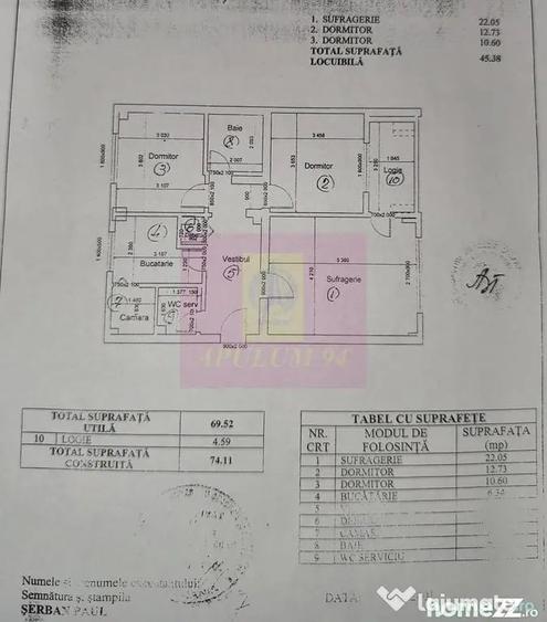 Apartament cu 3 camere decomandat în Decebal
