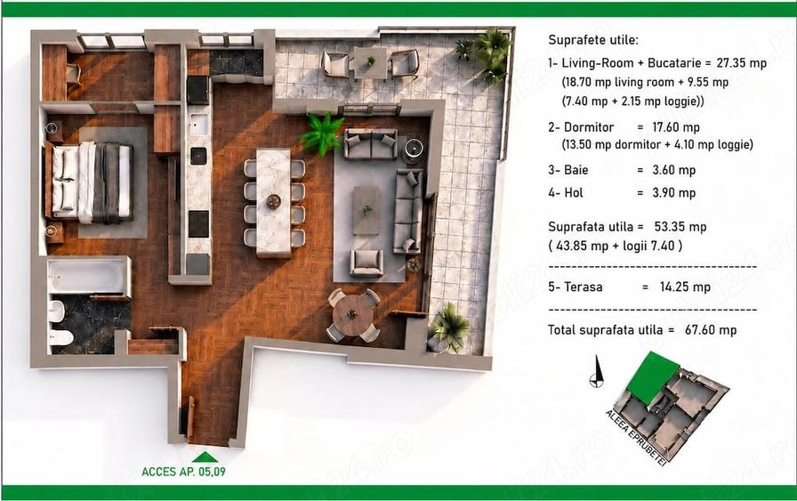 Apartament cu 2 camere decomandat în Nicolae Grigorescu