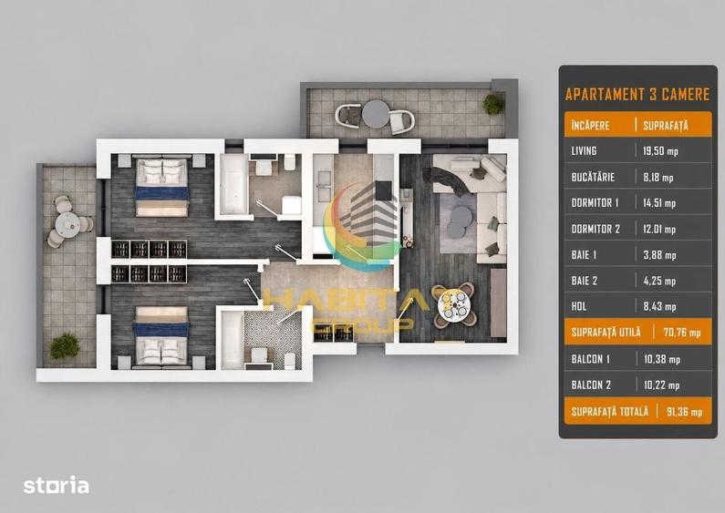 Apartament cu 3 camere în Central