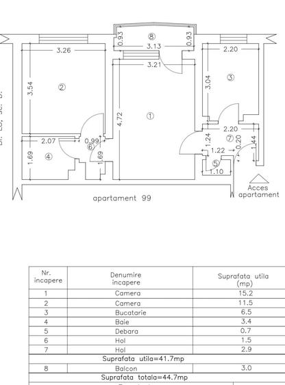 Apartament cu 2 camere semidecomandat în City Park Mall