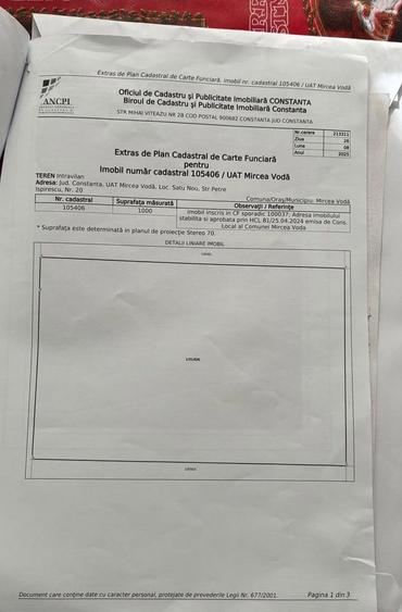 Teren de 1000 mp, în Exterior Vest