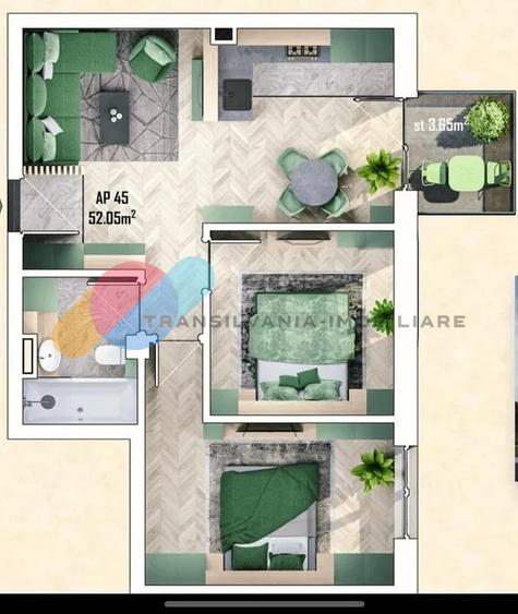 Apartament cu 3 camere semidecomandat în Apahida