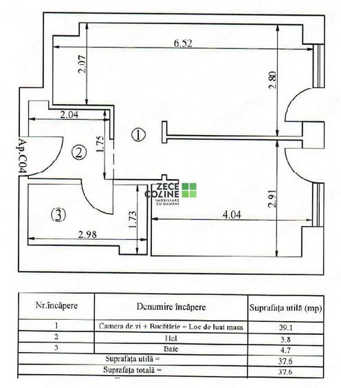 Apartament cu 2 camere nedecomandat în Baza 3