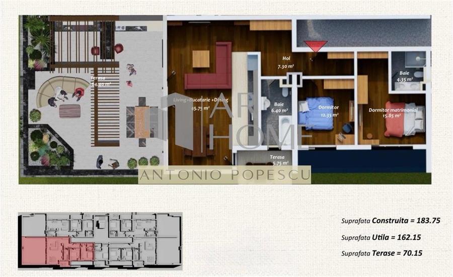 Apartament cu 3 camere decomandat în Albert