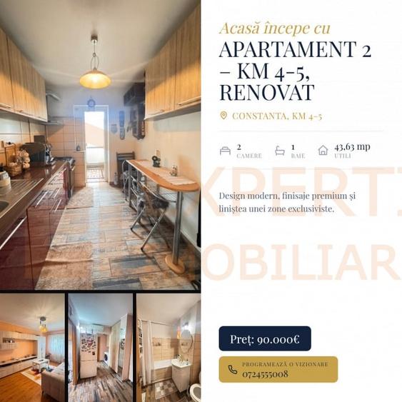 Apartament cu 2 camere decomandat, mobilat în Km 4-5