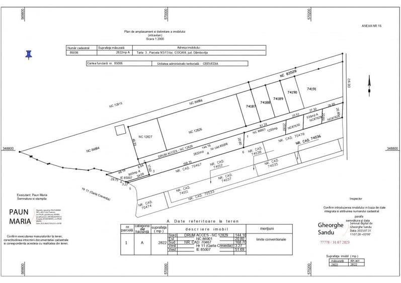 Teren Construcții intravilan de 2822 mp, în Cocani