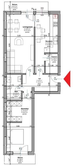 Apartament cu 2 camere decomandat în Trivale