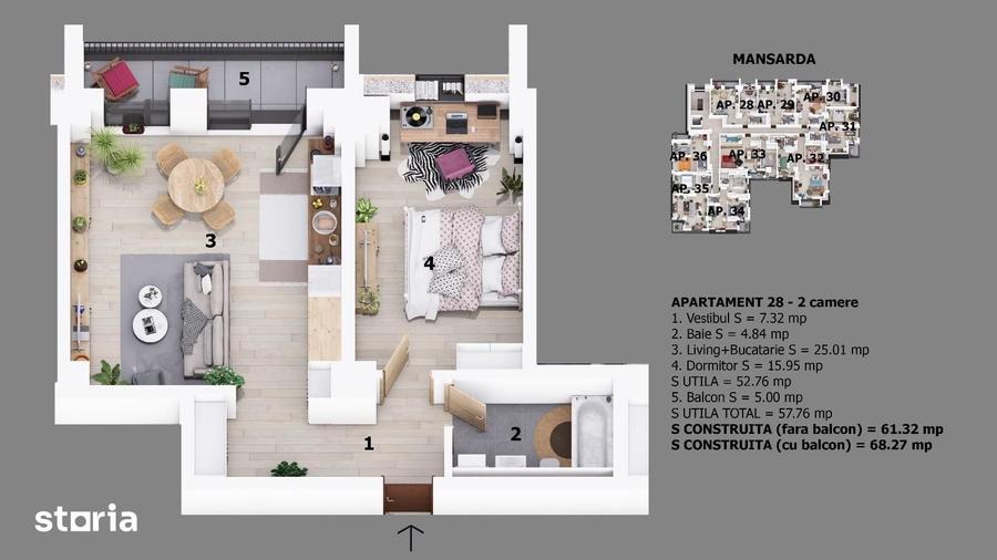 Apartament cu 2 camere în Central
