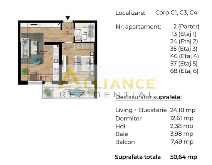 Apartament cu 2 camere decomandat în Sud