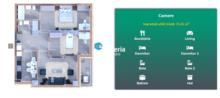 Apartament cu 3 camere decomandat în Albești