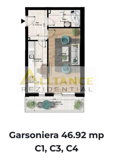 Garsonieră decomandată în Sud
