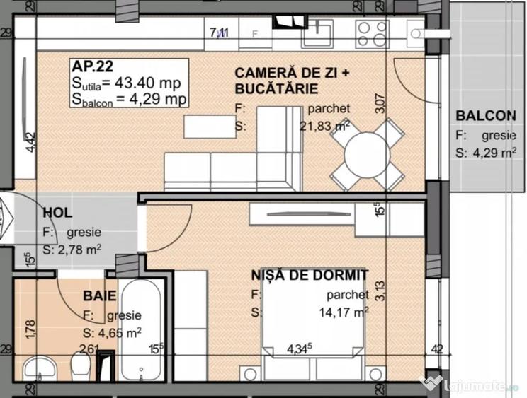 Apartament cu 2 camere semidecomandat în Apahida