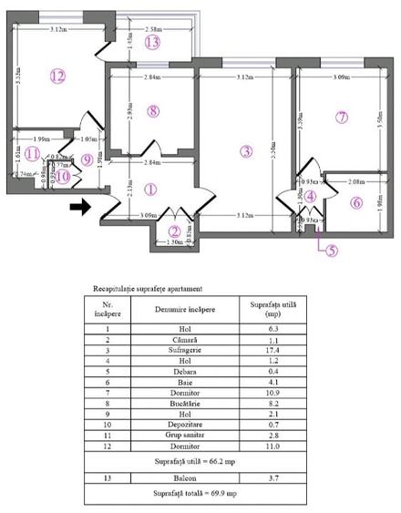 Apartament cu 3 camere semidecomandat în Pantelimon