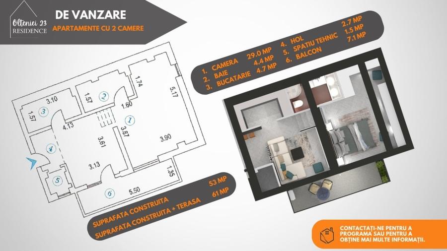 Apartament cu 2 camere semidecomandat în Central