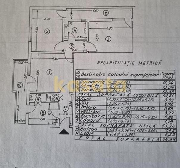 Apartament cu 3 camere decomandat în Barbu Văcărescu