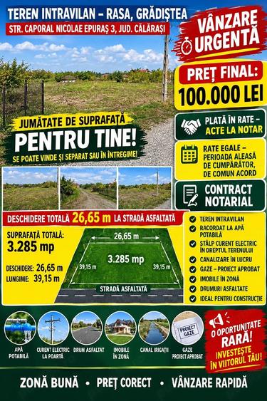 Teren de 3350 mp, în Rasa
