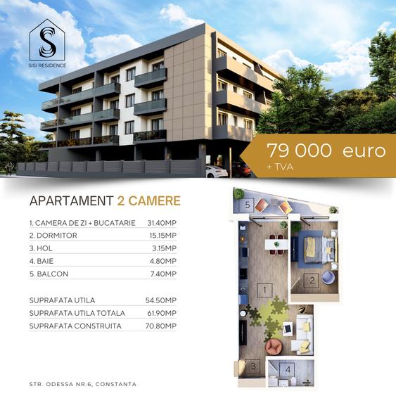 Apartament cu 2 camere în Tomis Nord