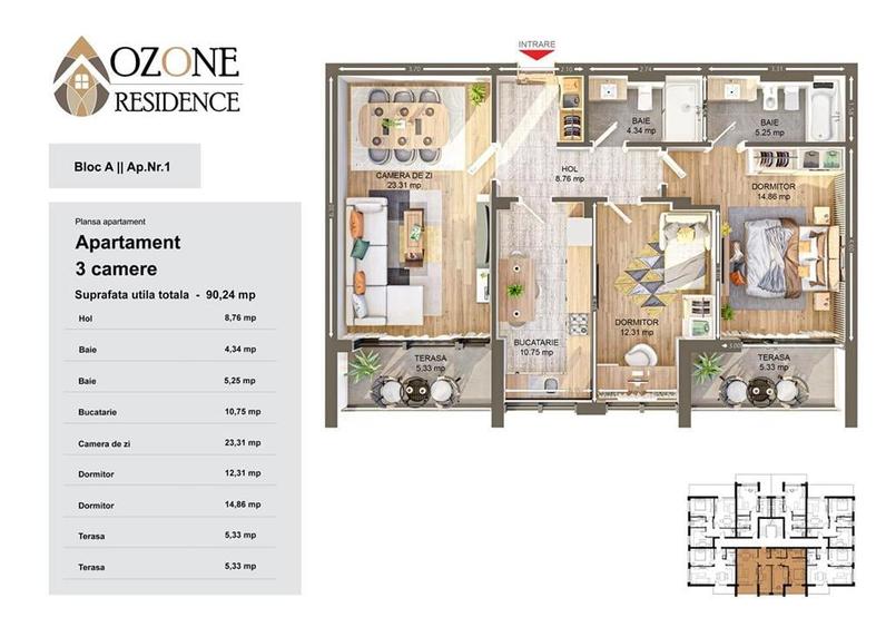 Apartament cu 3 camere decomandat în Nord